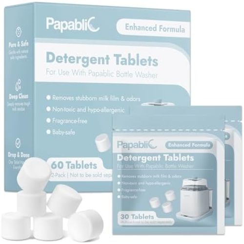 Papablic 60Pcs Official Detergent Soap Tablets for Baby Brezza, GROWNSY, Momcozy Bottle Washer Pro & Portable Bottle Warmer, Compact Travel-Friendly Packs Washing Block