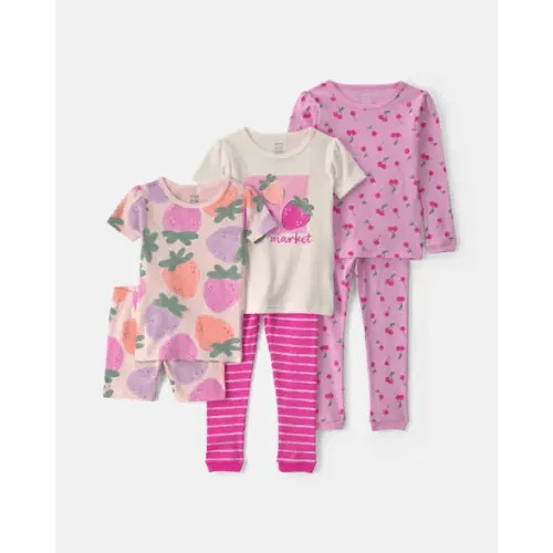 Toddler Girl Fruit 100% Cotton 6-Piece Pajama Sets - Pink/Purple | Carter's