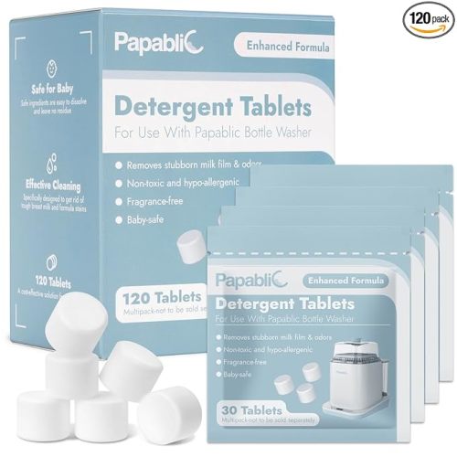 Papablic 120Pcs Official Detergent Soap Tablets for Baby Brezza,GROWNSY,Momcozy Bottle Washer Pro, Effective Cleaning with Safe Highly Concentrated Formula