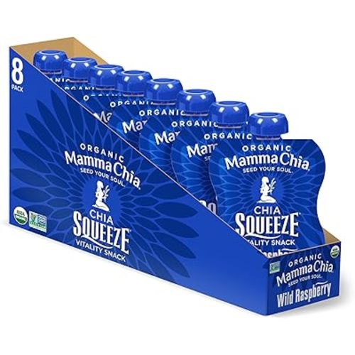 Mammachia Chia Squeeze Wild Raspberry Vitality Snack, Vegan Friendly, Kosher, USDA Certified Organic, Gluten Free & Non-GMO, 3.5 Ounce (Pack of 16)