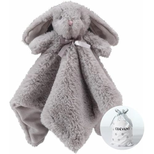 CREVENT Cozy Plush Baby Security Blanket Loveys for Baby Boys and Girls, Faux Fur Front + Mink Backing with Animal Face (Grey Bunny)