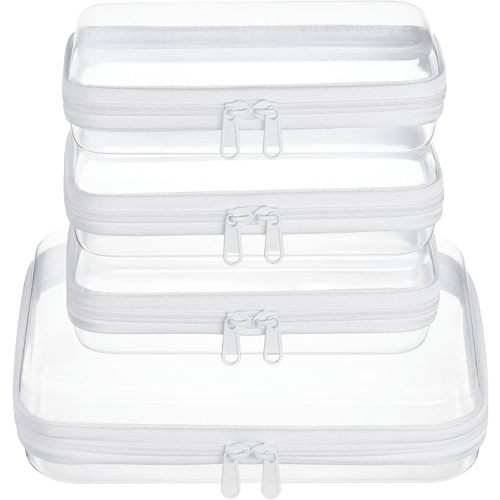 4 pcs Clear Zipper Pouches,Hard Shell Zipper Case