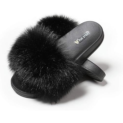 Women's Furry Slides Faux Fur Slides Fuzzy Slippers Fluffy Sandals Outdoor Indoor