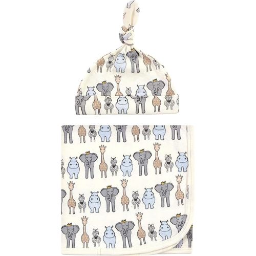 Hudson Baby Unisex Baby Swaddle Blanket and Cap or Headband, Royal Safari, One Size