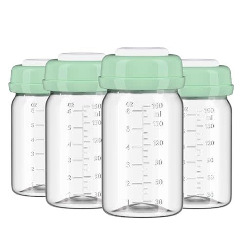 4pcs Breast Milk Storage Bottles 6oz/180ml Compatible with Spectra S1 S2 9 Plus,Motif Luna/Ameda MYA/Bellababy Pumps, Wide-Neck Collection Bottle Container for Fridge, Pumping Bottles