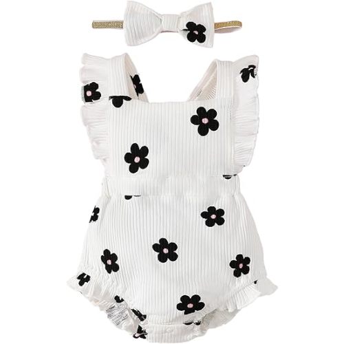 Fullfamous Baby Girl Ruffled Jumpsuit and Headband Set