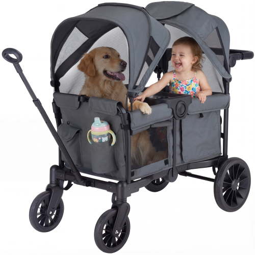 SACVON Baby Stroller Wagon for 2 Kids, Ventilated Canopy, Removable Seats, Gray