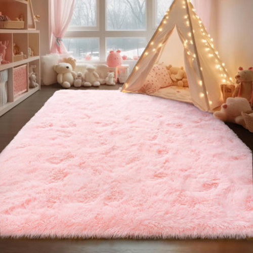 Mercer41 Area Rug for Living Room Bedroom, Pink Soft Fluffy Shag Carpet, Upgrade Non-Slip Indoor Floor Plush Rug for Kids Home Dorm Decor Aesthetic | Wayfair