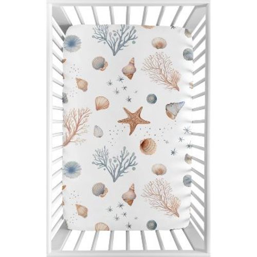 Sweet Jojo Designs Boy, Girl, Unisex/Gender Neutral Baby Fitted Mini Crib Sheet Seashells Multicolor