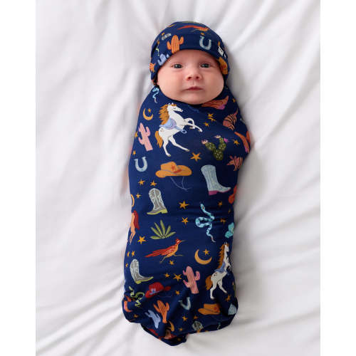 Blue Rancher Roundup Swaddle & Hat Set | Little Sleepies