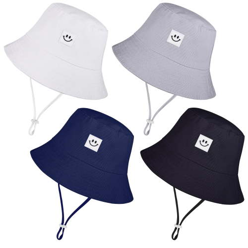 Cooraby 4 Pack Baby Sun Hat Breathable Smile Bucket Hat Toddler Sun Protective Bucket Hat Adjustable Cap for Baby Girl Boy