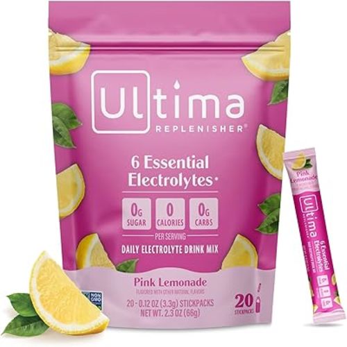 Ultima Replenisher Daily Electrolyte Powder – Pink Lemonade, 20 Stickpacks – Zero Sugar Hydration Packets with 6 Electrolytes and Minerals – Sugar Free, Plant Based & Keto Friendly Drink Mix