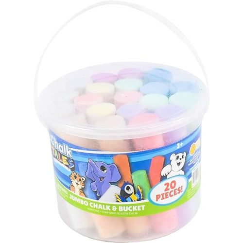 Sunny Days Entertainment Sidewalk Chalk Set for Kids with Storage, Washable, Jumbo Colored Chalk for Outdoor Play and Chalkboard Art - Ages 3+ (20 Pieces, Multicolor)