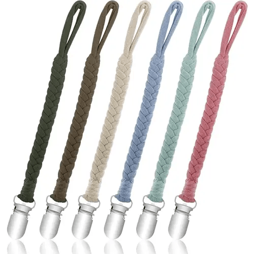 HAUTOCO 6PCS Pacifier Clip for Baby Boys and Girls, Handmade Braided Pacifier Holder Binky Clips Leash Smoother Clips Neutral Paci Clip Fits for Most Pacifier, Baby Teethers Toys