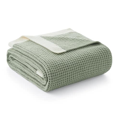 Chenille Throw Blanket, Soft Cozy Waffle Throw for Couch & Sofa, Warm Yet Lightweight, Breathable All-Season Throws for Women Men, Housewarming, Birthdays, 50"x60", Green