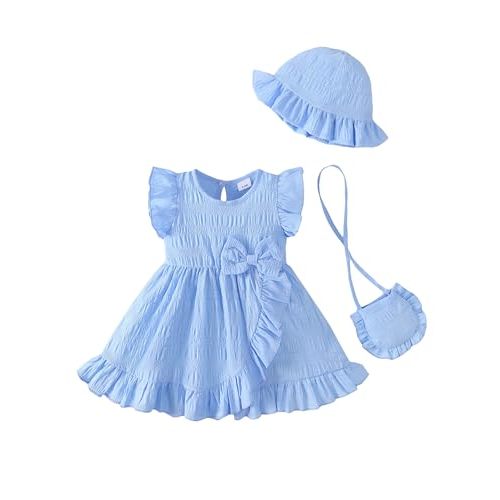 SODLON Baby Girl Dress Infant Girls Summer Dresses Toddler Clothes 3M-4T | Baby Summer Clothes Outfits, Ruffle Sleeveless Party Dresses, Infant Wedding Guest Dress, Beach Vacation Sundress with Hat