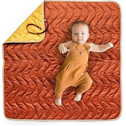 Kinder Cloth Diaper Co Adventure Play Mat - Machine Washable, Reversible, Water-Resistant, Quilted Blanket (Rust Botanical, Mini 36x36)