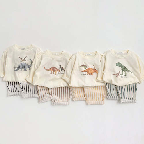 Toddler Dinosaur Sweatshirt and Stripe Pull-on Pants Set (1-7y) - 4 Colors