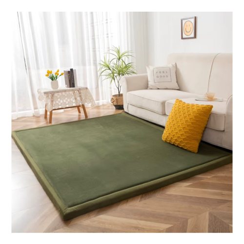 MAXYOYO Coral Velvet Area Rug, Thick Japanese Tatami Mat Living Room Carpet with Non-Slip Backing, Large Solid Color Mat for Bedroom Dormitory Yoga, Olive Green, 78 by 118 inch