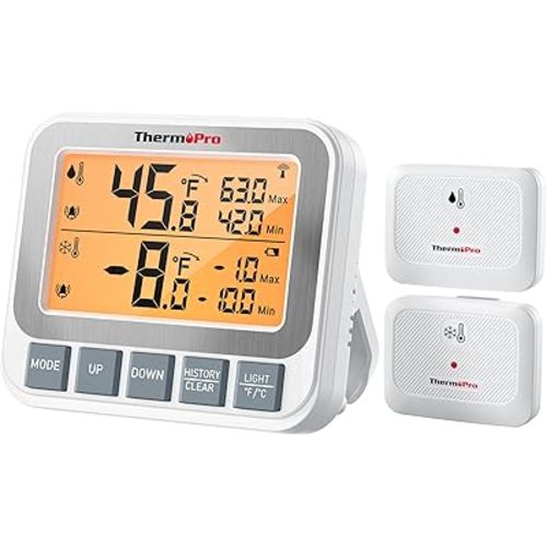 ThermoPro Wireless Freezer Fridge Thermometer with Alarm, 500 ft/150 m Range, High Accuracy, Rechargeable Refrigerator Thermometer with Backlit LCD Display, Battery Included