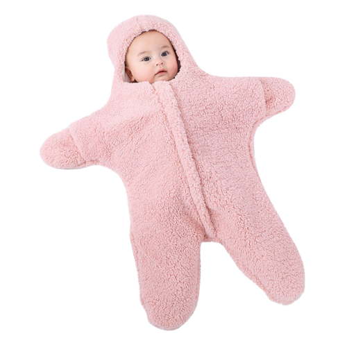 Zwiiyzr Newborn Baby Boy Girl Winter Jumpsuit Outfit Hooded Onesie Thick Bodysuit Romper Cartoon Starfish Coat Pink