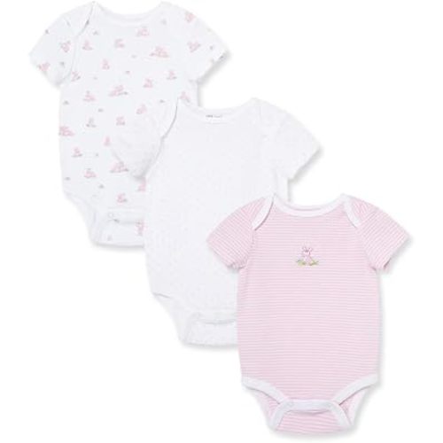 Little Me Clothes for Baby Girls' 3-Pack 100% Cotton Bodysuits with Full Snap Closures, Baby Essentials