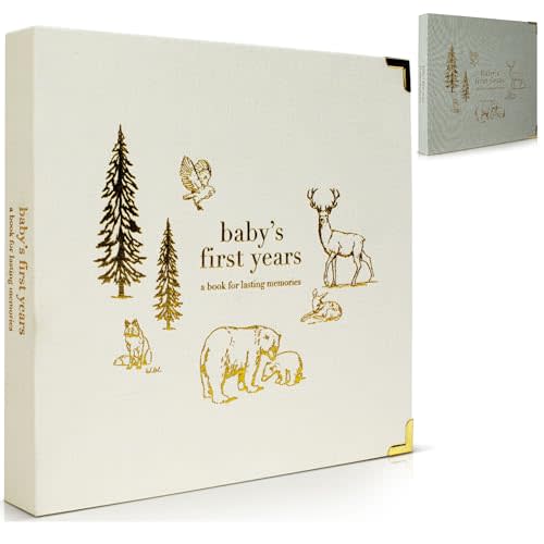 Keepsake Baby Memory Book for Boys and Girls – Timeless First 5 Year Baby Book – Gender Neutral Linen Baby Journal Scrapbook or Photo Album - A Milestone Book to Record Every Event from Birth to Age 5