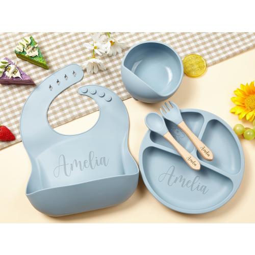 Personalized Silicone Weaning Set,Cartoon Weaning Set for Toddler Baby Kids,Feeding Set with Name,Baby Plate,Baby Shower Gift for Boy & Girl