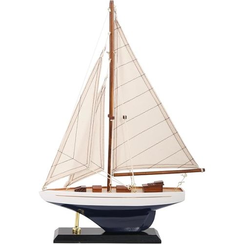 NAUTIMALL 16" Wooden Sailboat Decor Classic Columbia America's Cup Ship Model Nautical Yacht Gift for Son (SB28-BlueWhite)