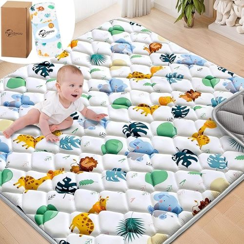 Baby Play Mats for Floor, 71x59 Playpen Mat for Babies, Extra Thicker & Soft Floor Crawling Mat, Foldable Non-Slip Playmat Cushioned for Infants Toddlers, Boho Leaf Design