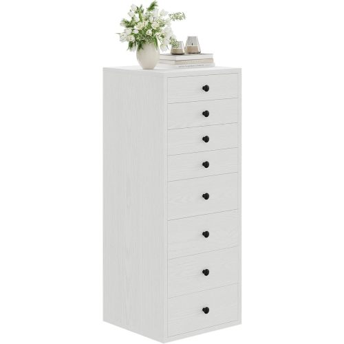 LIKIMIO 8 Drawer Dresser, Small Dressers with Storage Drawers, Chest of Drawers for Bedroom, Tall Narrow Dresser for Organizers, White