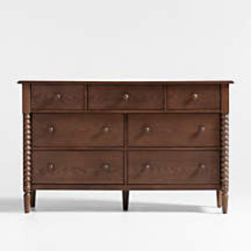Jenny Lind 54" Deep Brown Wood Wide 7-Drawer Kids Dresser