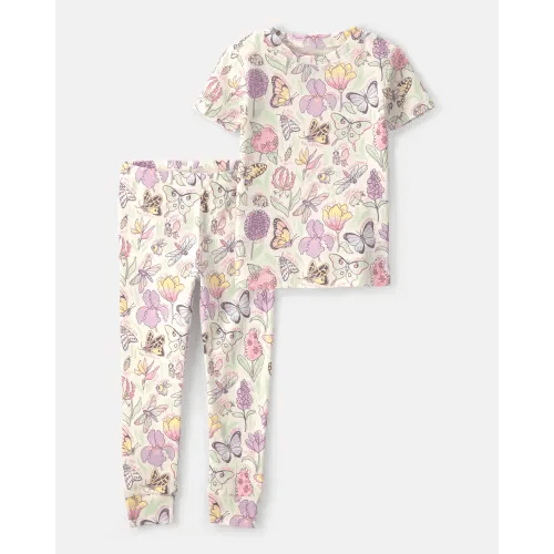 Baby Girl Butterfly 100% Cotton Snug Fit 2-Piece Pajama Set - Cream | Carter's
