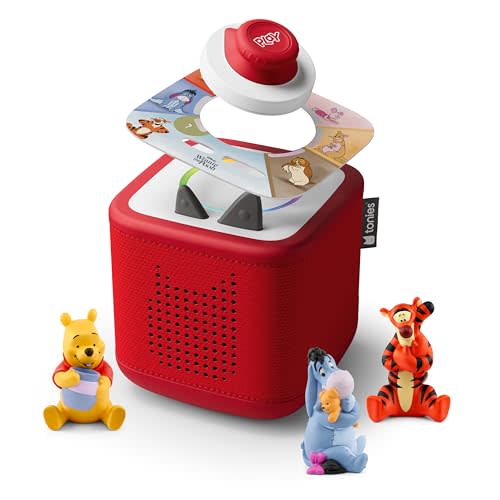 Toniebox 2 Audio Player Bundle for Kids 3+ with Winnie The Pooh, Tigger, Eeyore Figurines and Tonieplay Game & Controller - Sunset Red
