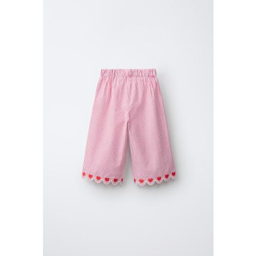 STRIPED HEART WIDE LEG PANTS - Red | ZARA United States