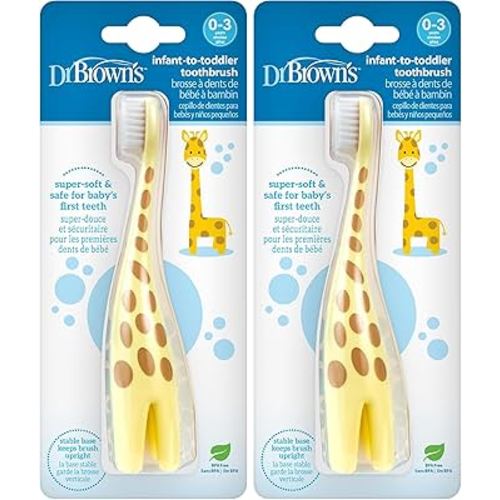 Dr. Brown's Infant-to-Toddler Training Toothbrush, Soft for Baby's First Teeth, Giraffe, 0-3 Years (Pack of 2)