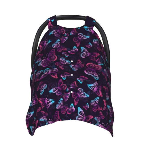 Car Seat Cover Baby - Purple Butterfly Breathable Comfort Infant Car Seat Cover for Baby Carseat, Lightweight Baby Essentials Must Haves Newborn Stuff for Girl Boy