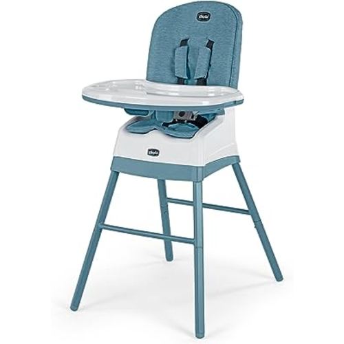 Chicco Stack Hi-Lo 6-in-1 Multi-Use Convertible High Chair, Reclines for Babies and Toddlers, Easy-Clean Baby High Chair Booster Toddler Seat Combo | Tide/Blue/Green