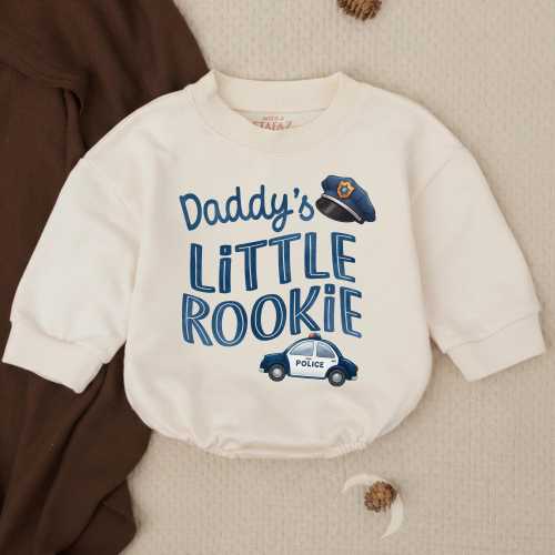 Daddy’s Little Rookie Bubble Romper, Police Baby Outfit, Law Enforcement Baby Gift, Toddler Cop Sweatshirt , Father’s Day Baby Clothes
