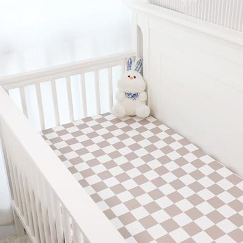 DILIMI Fitted Crib Sheets for Baby Boys and Girls, Ultra-Soft Breathable Baby Crib Sheet Fits Standard Crib and Toddler Mattress, Coffee Checkered