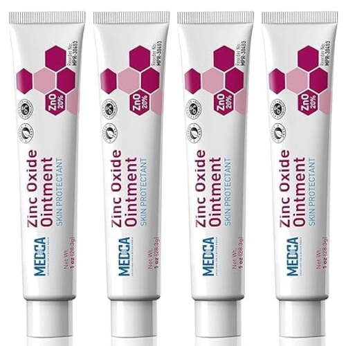 High-Potency 20% Zinc Oxide Ointment - (Pack of 4) Baby Diaper Rash Cream and Gentle Skin Protectant Barrier for Chafed Skin, Wetness, Daily & Overnight Protection Soothing, Hypoallergenic, 1oz Tubes