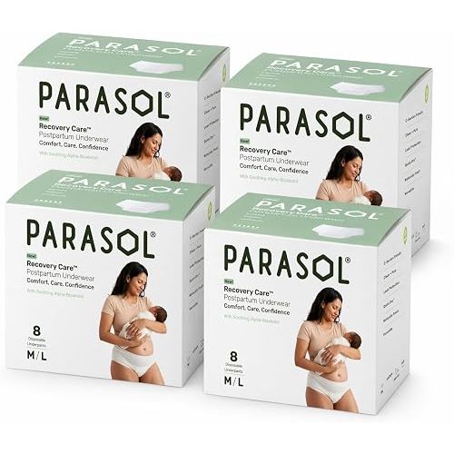 Parasol Recovery Care Postpartum and Period Underwear, Size M/L, 32 Ct, Fast-Dry Core, Friendly High-Waist, Leak-Proof, Disposable, BPA and Fragrance-Free, Up to 8 Pads of Absorbency