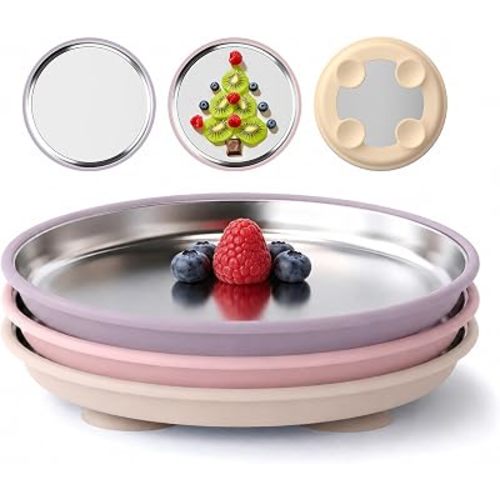 Bakpoco Stainless Steel Suction Plates for Baby, Kids Snack Dishes
