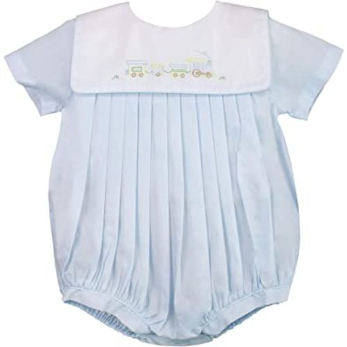 Baby Boys' Square Collar Romper with Train Embroidery