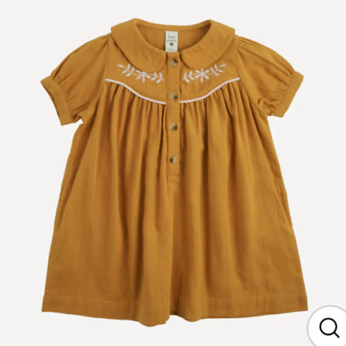 short sleeve embroidered cowgirl dress | tan | organic cotton gauze