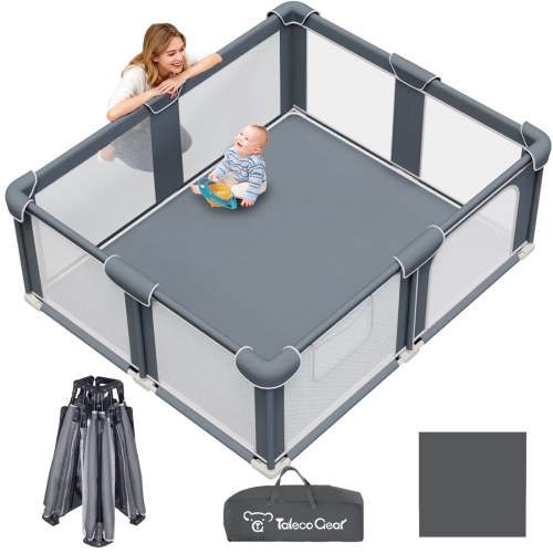 G TALECO GEAR Baby Playpen with Mat, Large Play Yard for Babies and Toddlers, Portable Baby Activity Center for Indoor & Outdoor, Gray (50‘’×50‘’)