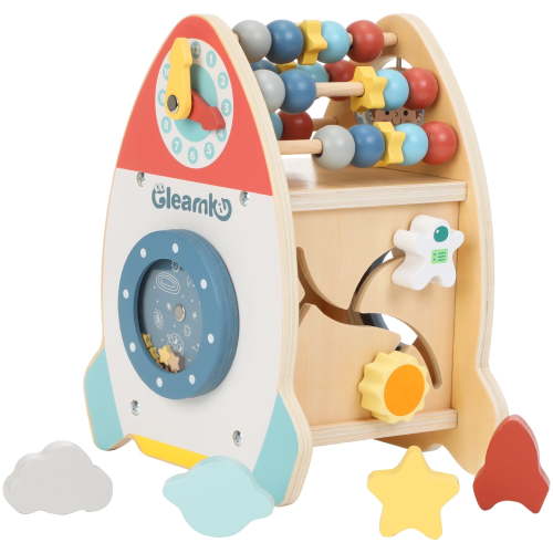 Anpro Montessori Wooden Activity Cube, 7-in-1 Educational Toddler Toy with Abacus, Shape Puzzle, Clock, Maze & More, Ideal Baby Toys for Boys & Girls Birthday Gift