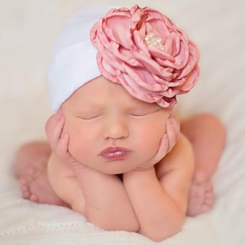 Newborn Bow Hat, Silk Rose with Pearls
