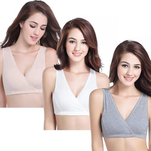 CAKYE 3 Pack Maternity Nursing Sleep Bra Breastfeeding Cotton Bralette