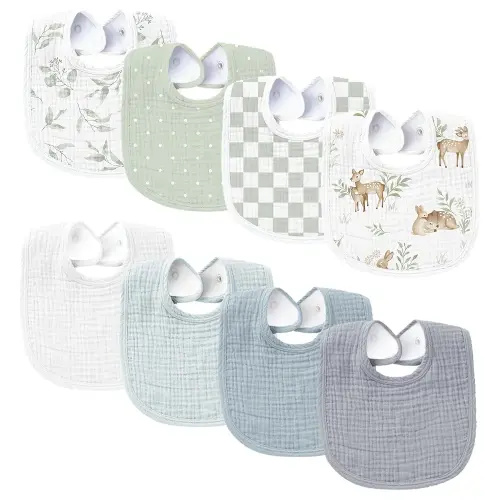 Konssy Muslin Baby Bibs 8 Pack Baby Bandana Drool Bibs Cotton for Unisex Boys and Girls, Soft Absorbent Set for Teething and Drooling